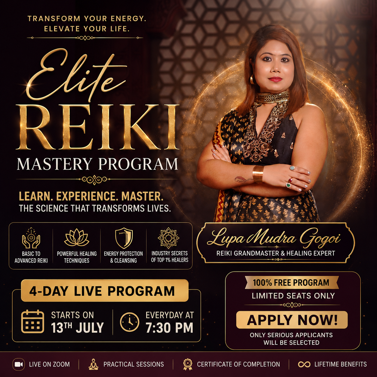 Healwithlupa Facebook ad: Join 4-Day Elite Reiki Program for FREE!