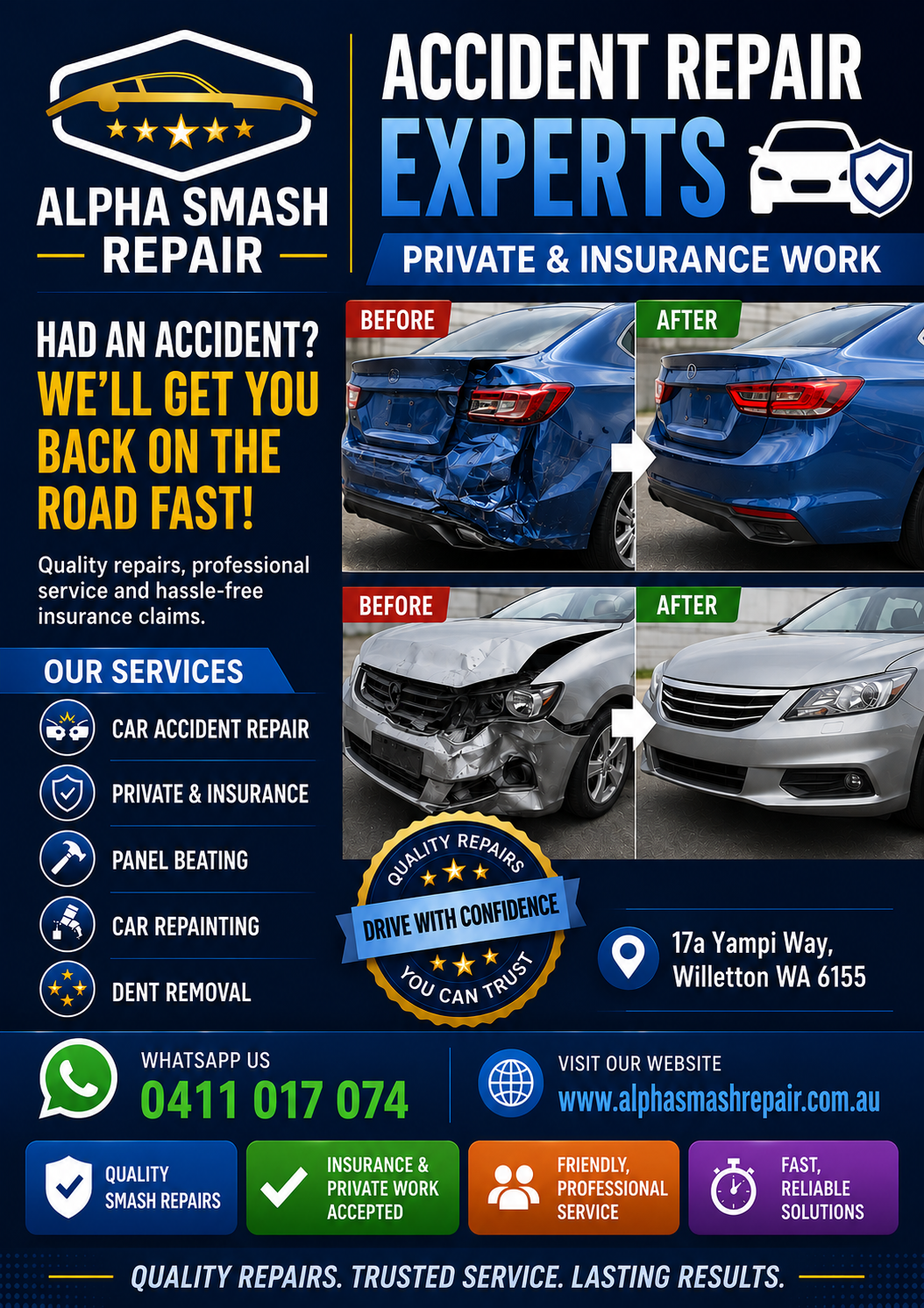 Alpha Smash Repair Perth Facebook ad: Accident Repair Experts Perth