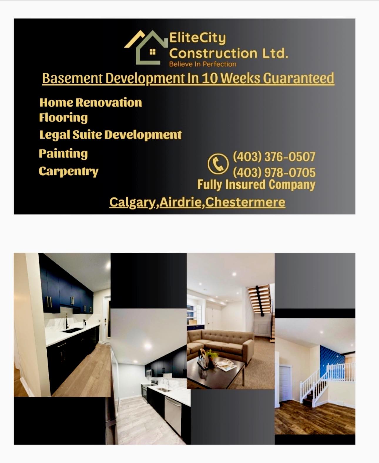 EliteCity Construction LTD Facebook ad: Contact Us For Basement Development.