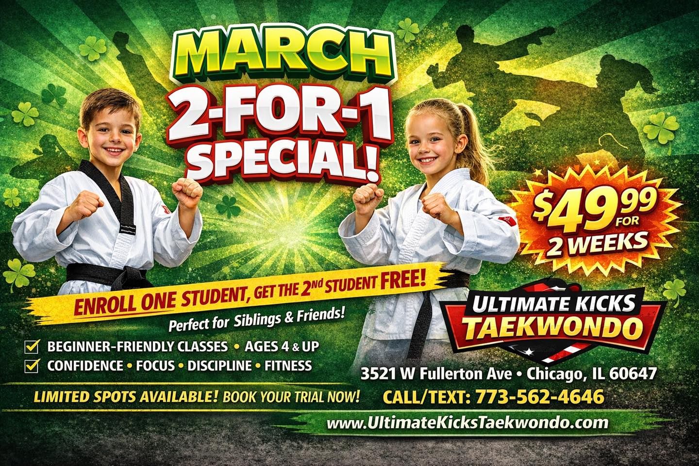 Ultimate Kicks Tae Kwon Do Facebook ad: Strong Girls Start Here Lydia