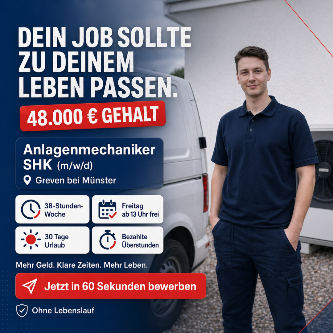 K&K Heizung / Sanitär GmbH - Greven Facebook ad: 48.000 €/Jahr als Anlagenmechaniker SHK (m/w/d)