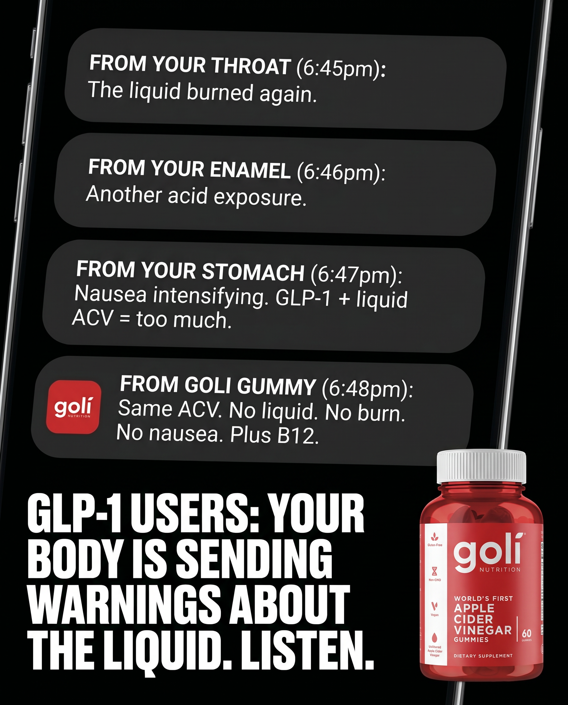 Goli Facebook ad: On a GLP-1 and Wiped by 3pm?