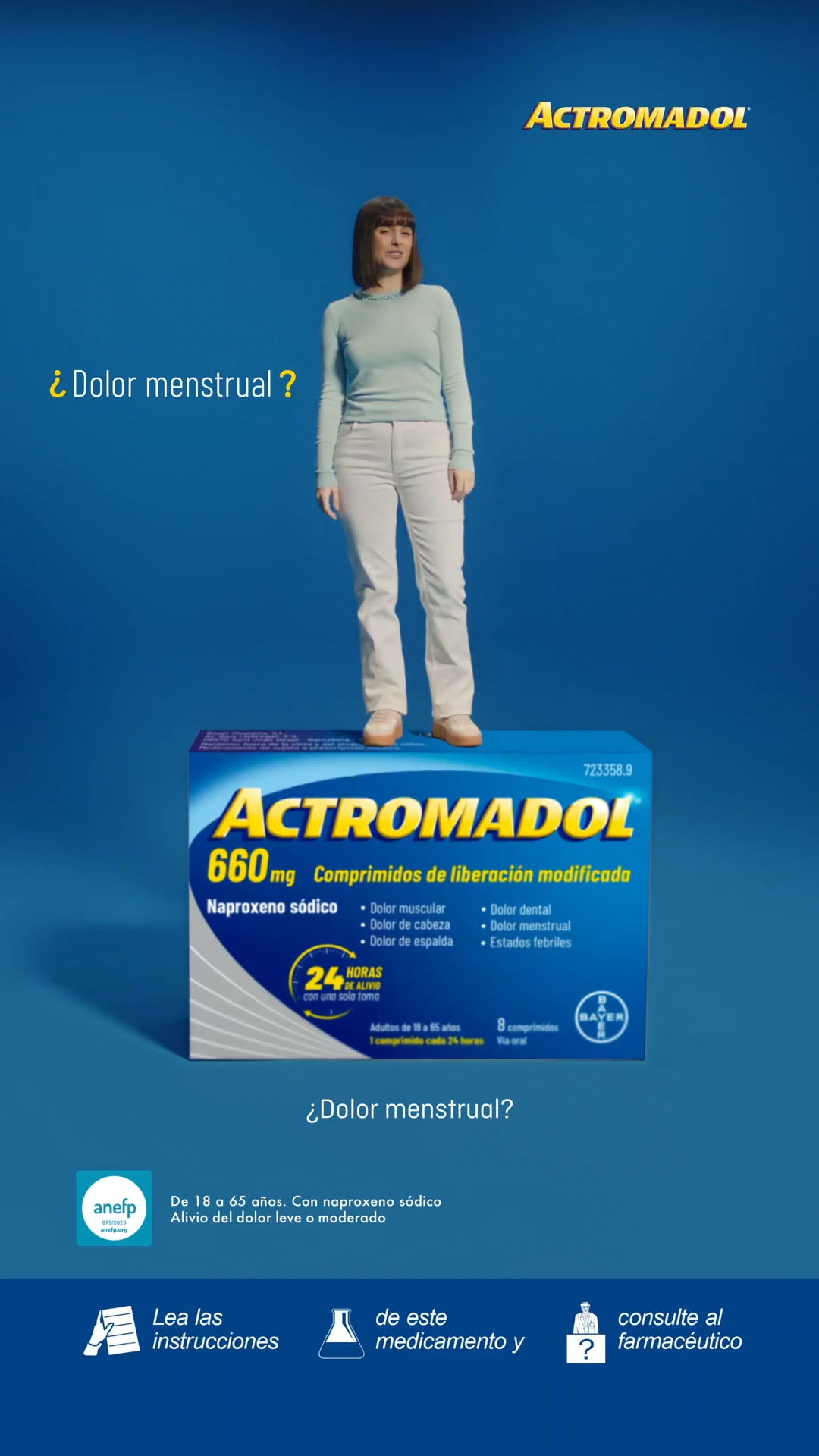 Bayer te cuida Facebook ad: ¿Dolor menstrual? Actromadol