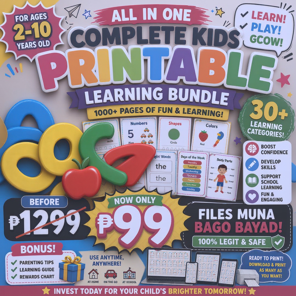 All In One Kids Printable Learning Bundle Facebook ad: FUN LEARNING BUNDLE NA MAE-ENJOY NG KIDS!