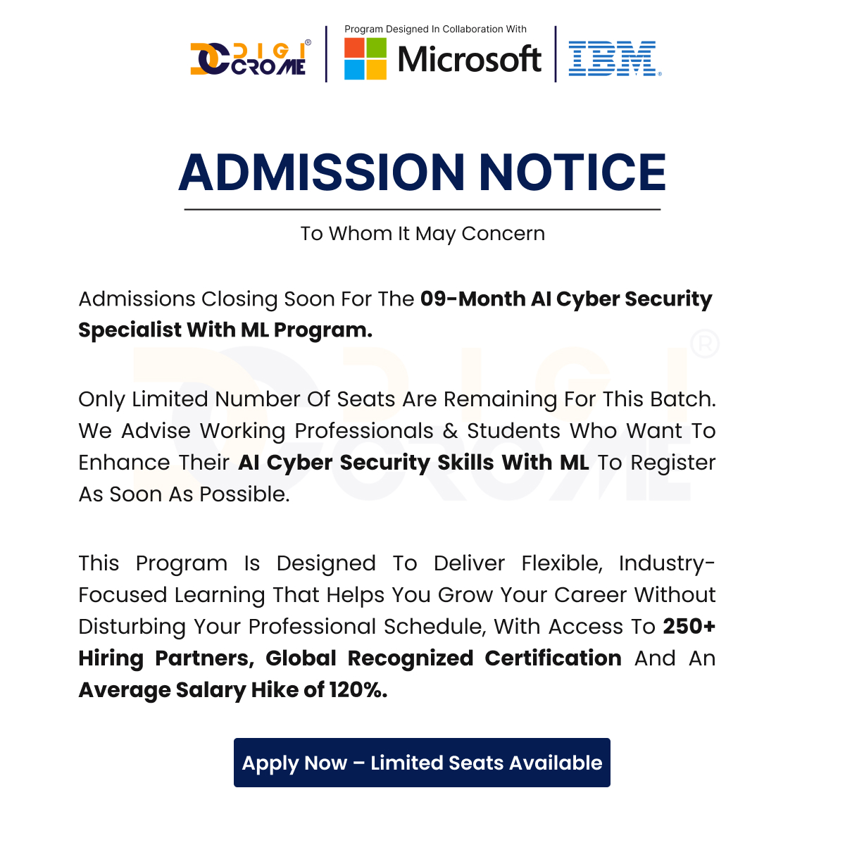 Digicrome Facebook ad: Build a 15-20 LPA Career in AI Cybersecurity Specialist