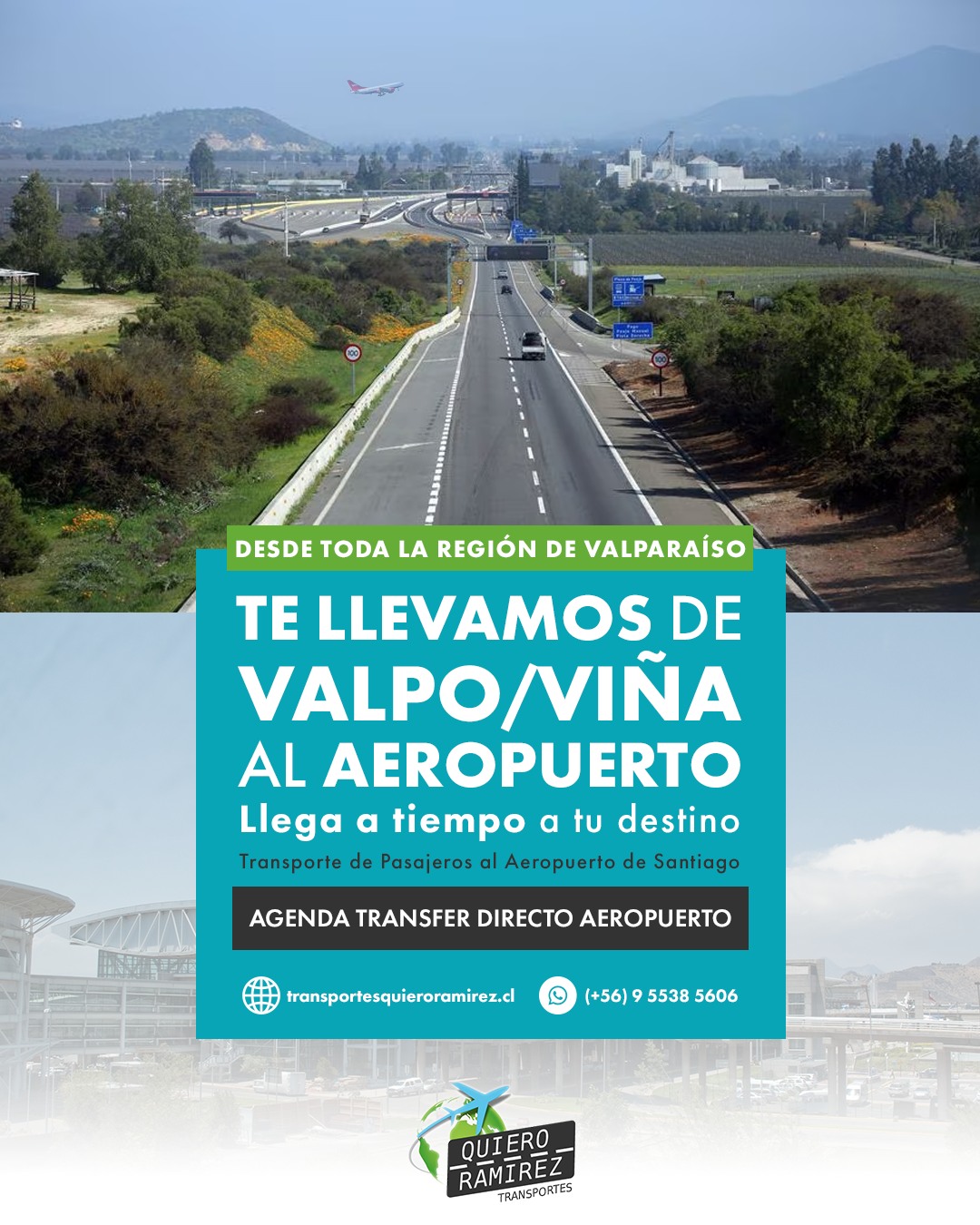 Transportes Quiero Ramirez Facebook ad: ¡Te llevamos al Aeropuerto desde toda la región…
