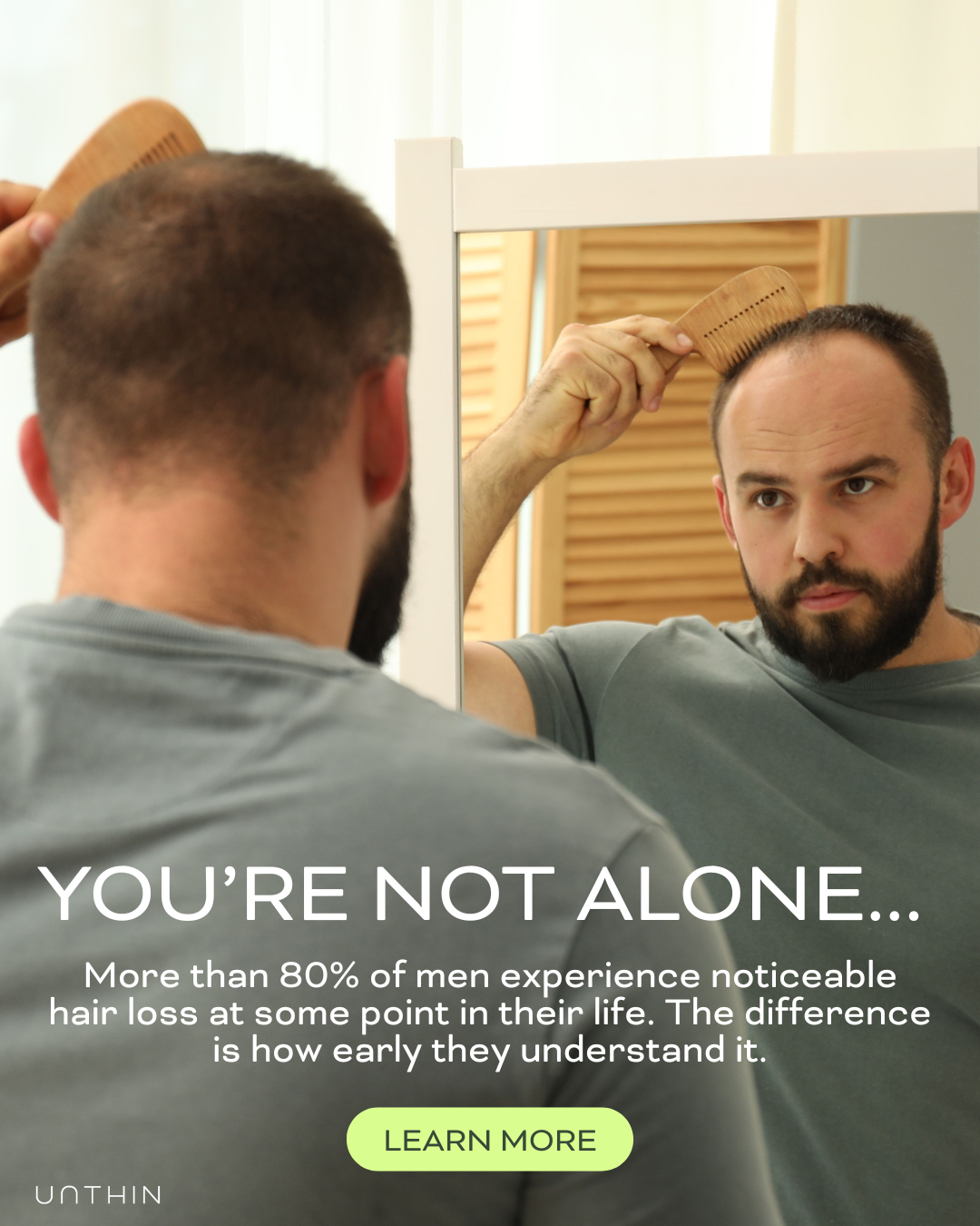 Unthin Hair - Hair Regrowth Serum Facebook ad: UNTHIN - Clinically Proven Hair Loss Solution For Men