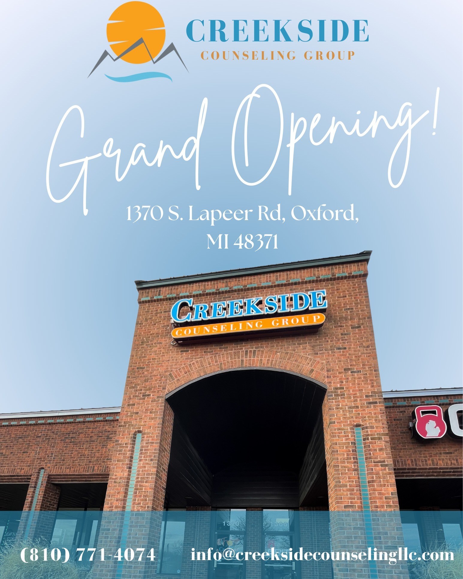 Creekside Counseling Group Facebook ad: We are so excited to announce the Grand…