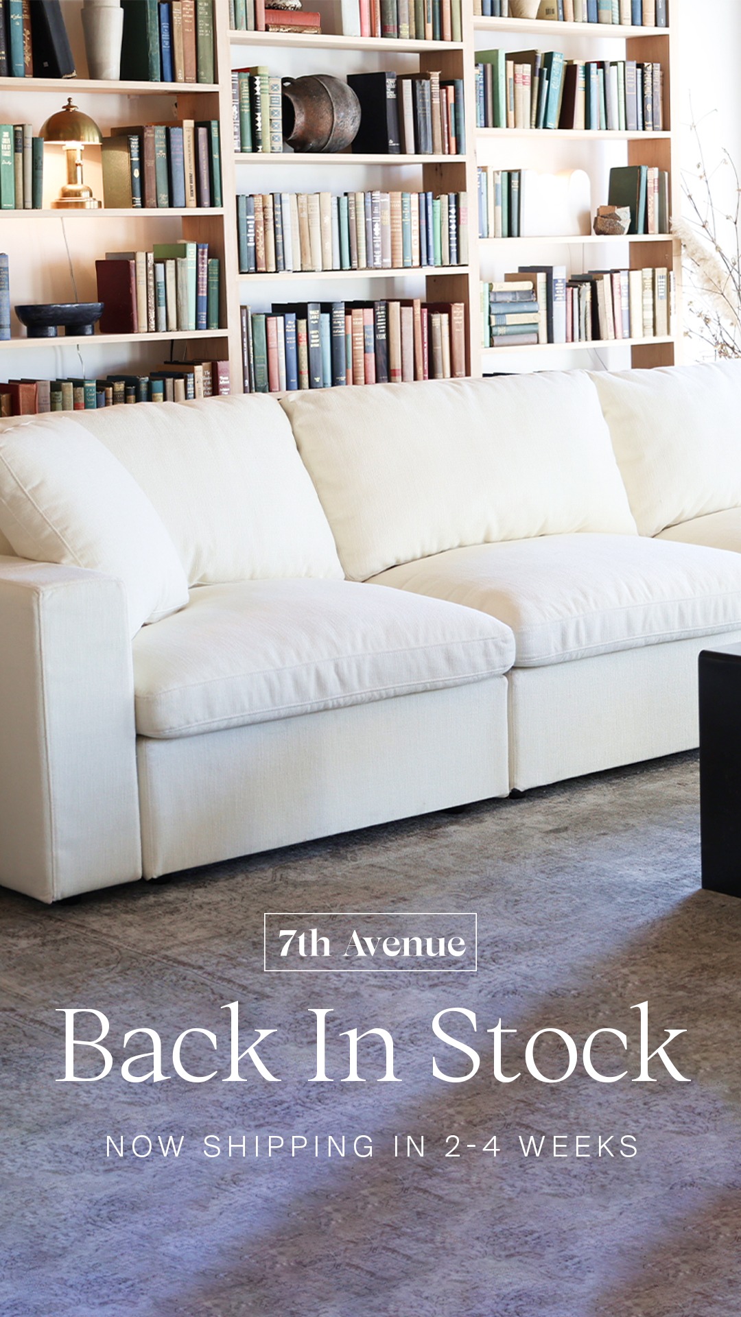 7th Avenue Facebook ad: Now Shipping in 2-4 Weeks