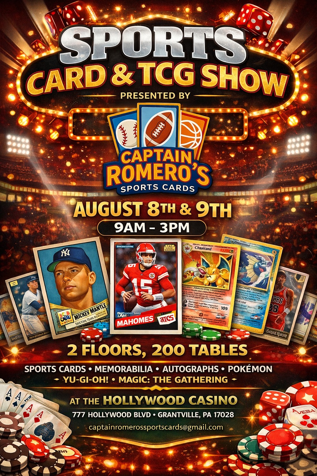 Captain Romero's Sports Cards Facebook ad: HOLLYWOOD CASINO 2 DAY SPORTS CARD & TCG SHOW