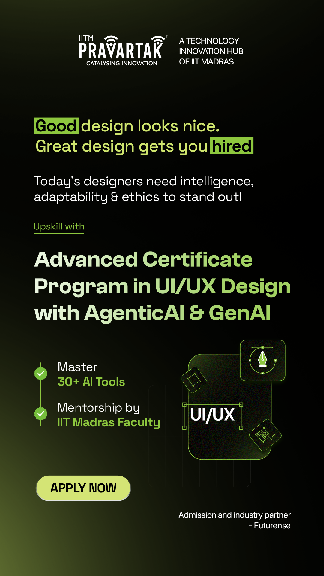 Advanced Certificate Program in UI/UX Design with Agentic AI & Genai Facebook ad from May 14, 2026