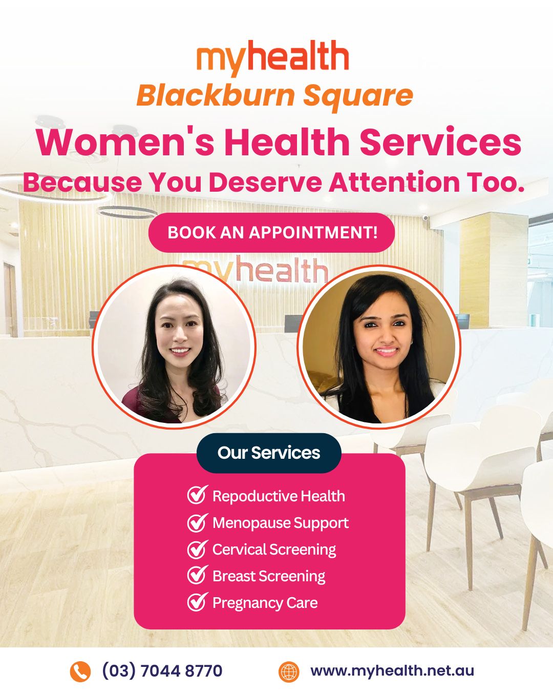 Myhealth Blackburn Square Facebook ad: Book Your Appointment Today