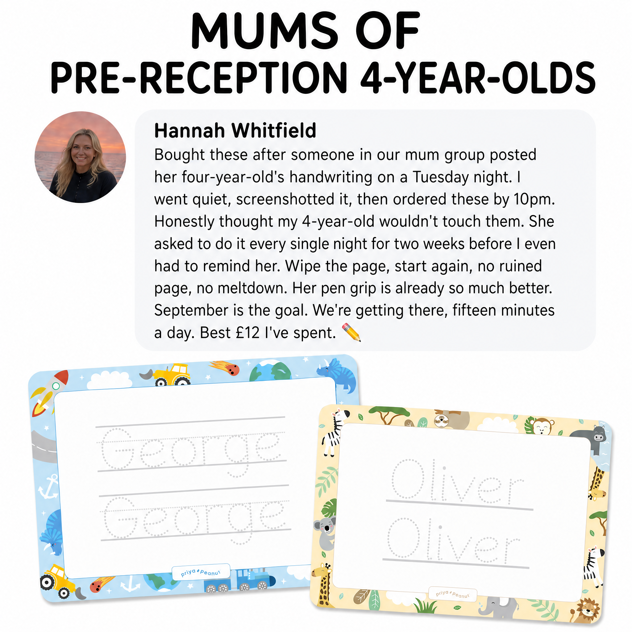 Priya & Peanut Facebook ad: Writing Practice That Actually Sticks