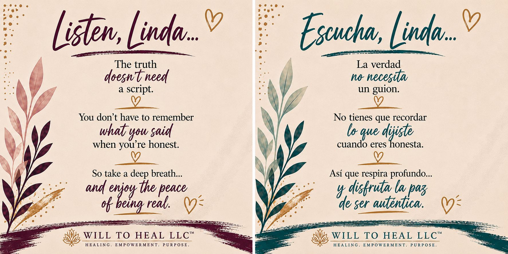 Will to Heal LLC Facebook ad: (Spanish translation following English)