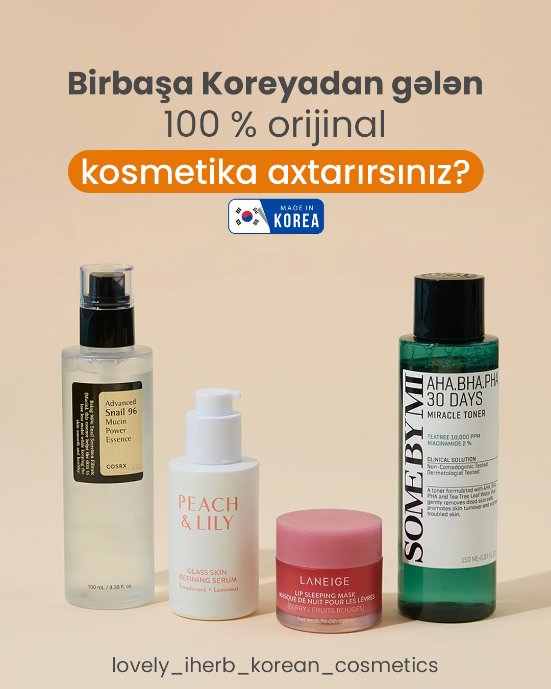Lovelyiherb Facebook ad: 100 % orijinal Koreya baxım vasitələri axtaran xanımlara…