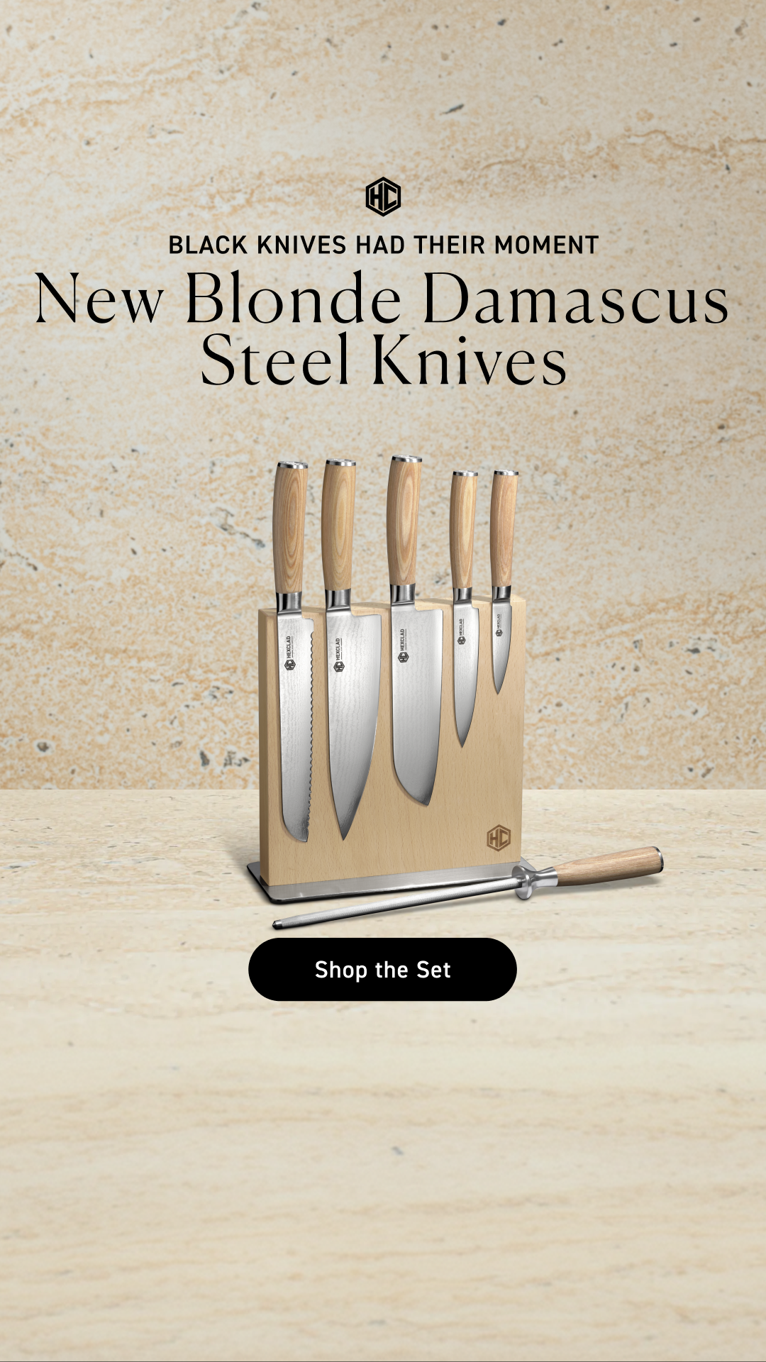 HexClad Facebook ad: New Knives in Blonde