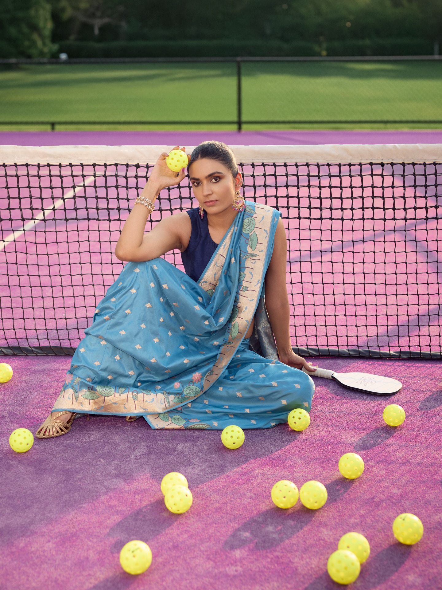 Ratanshi Kheraj Sarees Facebook ad: Calm in sky blue, confident in craft.
