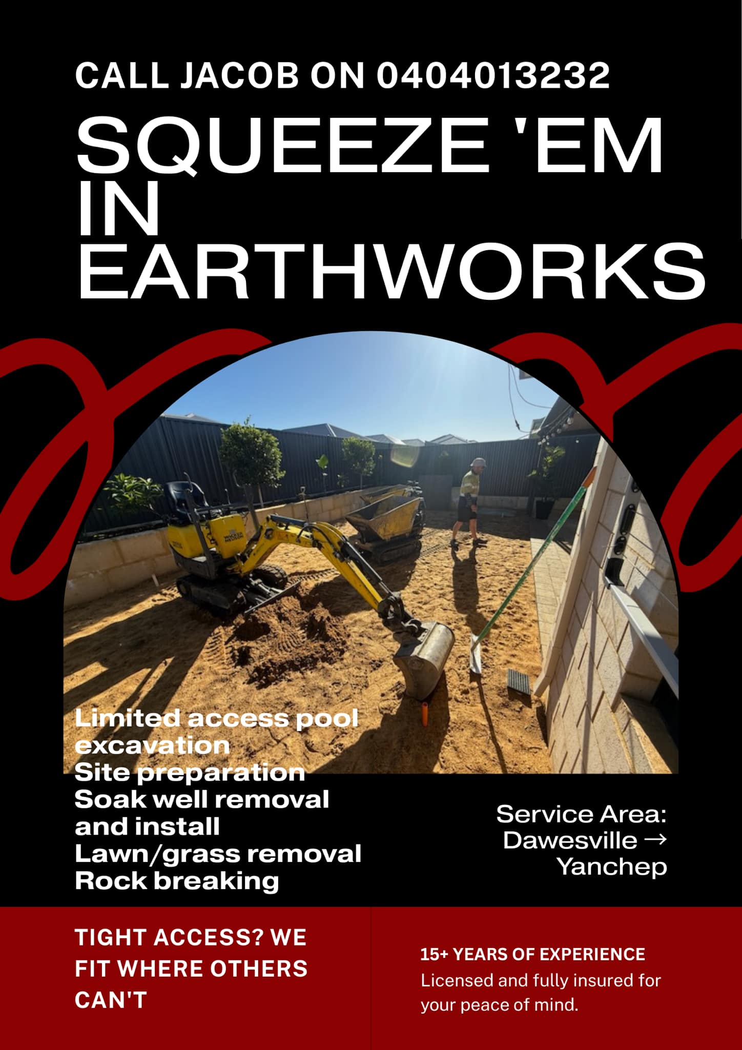 Squeeze 'em in Earthworks Facebook ad: Tight access? No worries