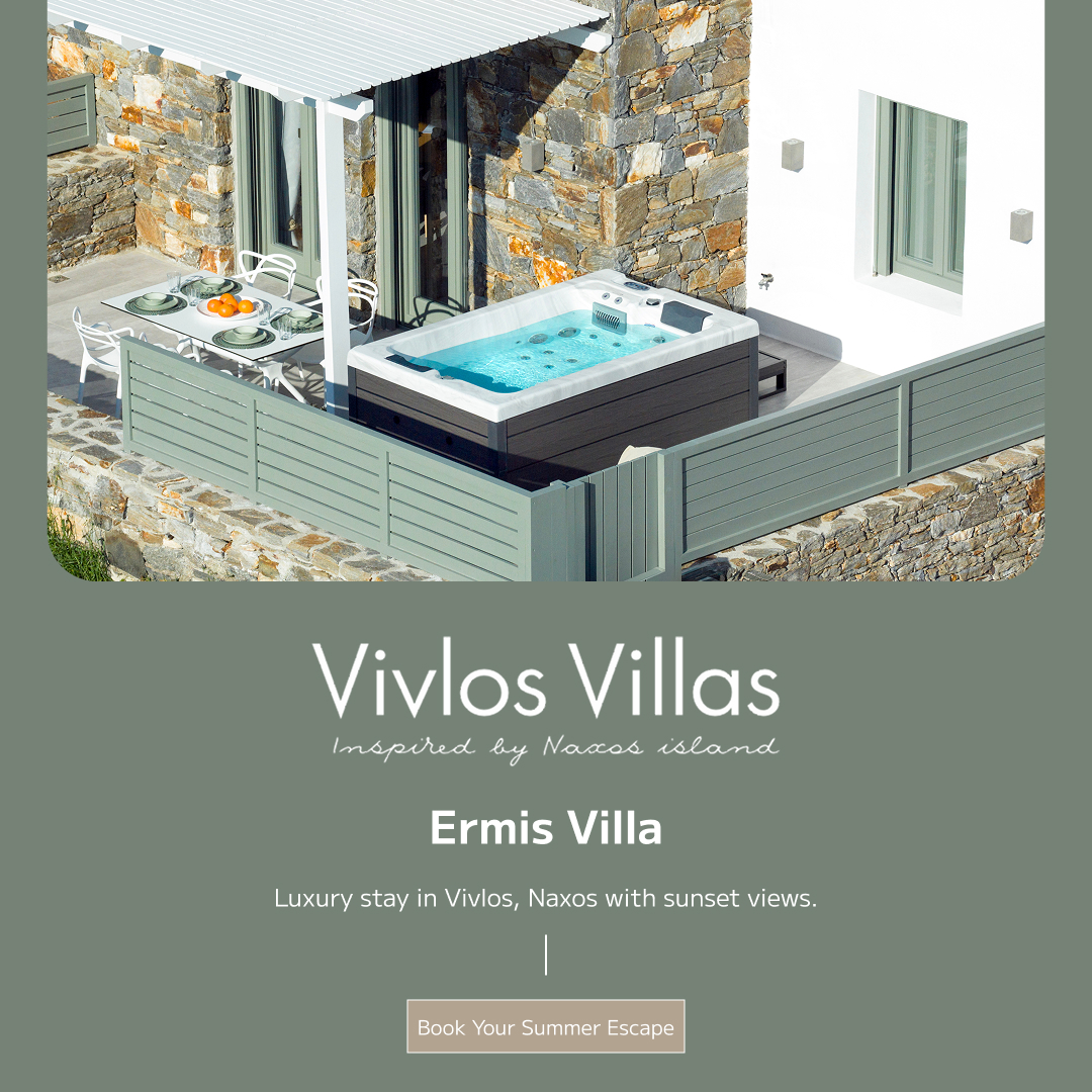 Vivlos Villas Facebook ad: Η απόλυτη εμπειρία διαμονής στη Νάξο.