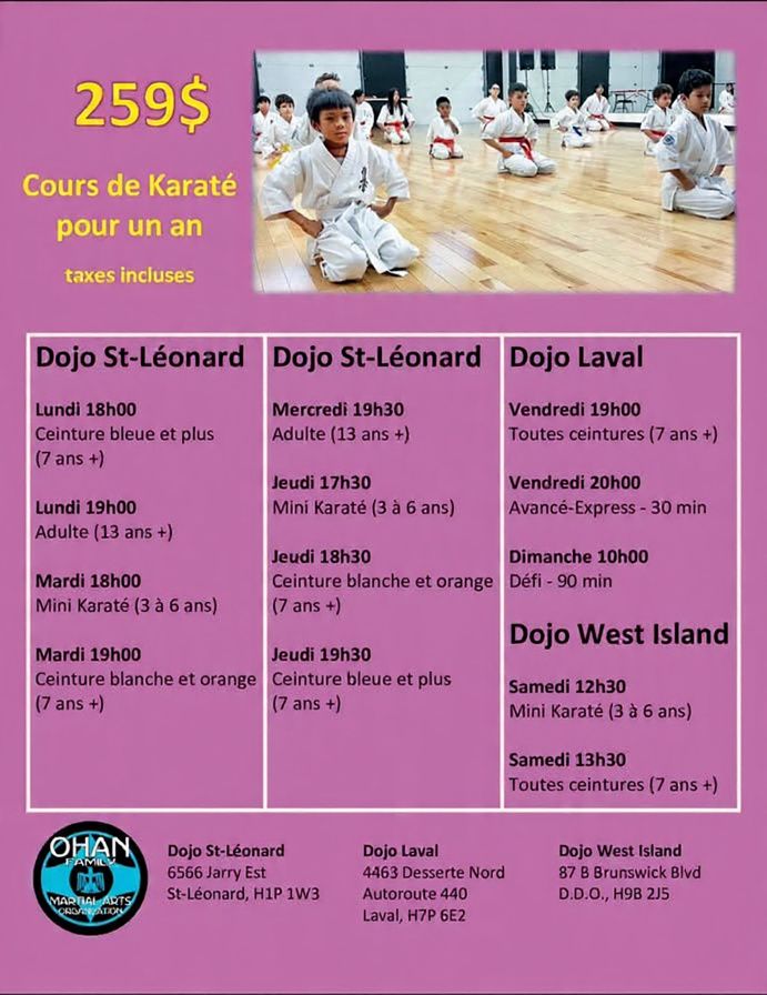 Ohan Family Martial Arts Facebook ad: *Inscription maintenant!*