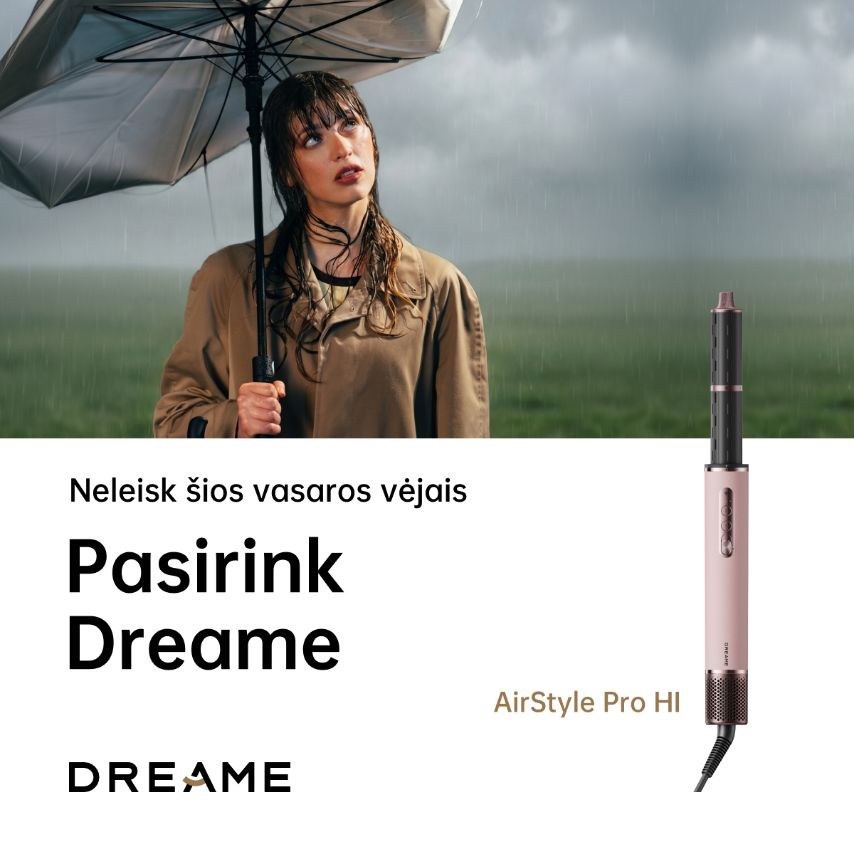 Dreame Tech - Lithuania Facebook ad: Lietus ir vėjas sugadino šukuoseną?
