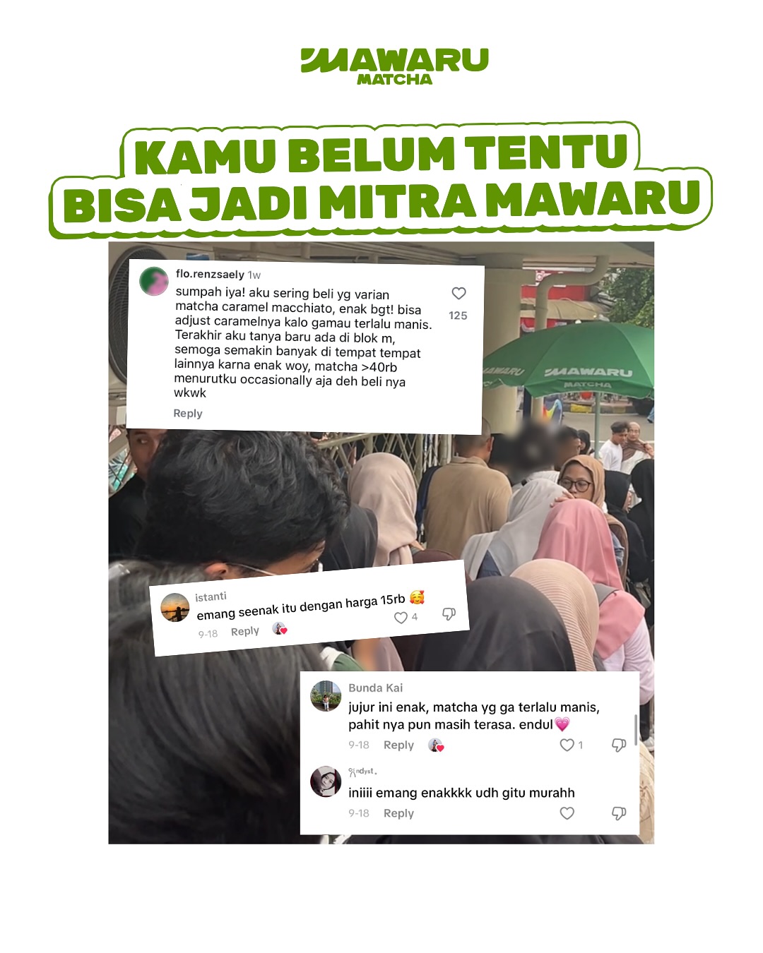 Mawaru Matcha Facebook ad: Jadi Mitra Mawaru matcha emang enak sih.