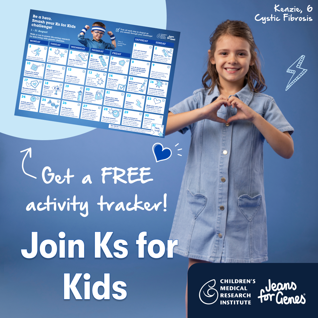 Jeans for Genes Australia Facebook ad: Join the Ks for Kids challenge - FREE Activity Tracker