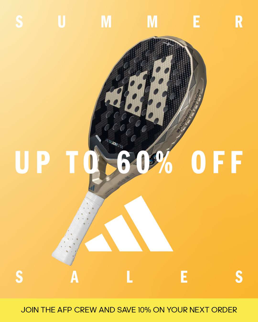 adidas padel Facebook ad: SUMMER SALE: up to 60% off