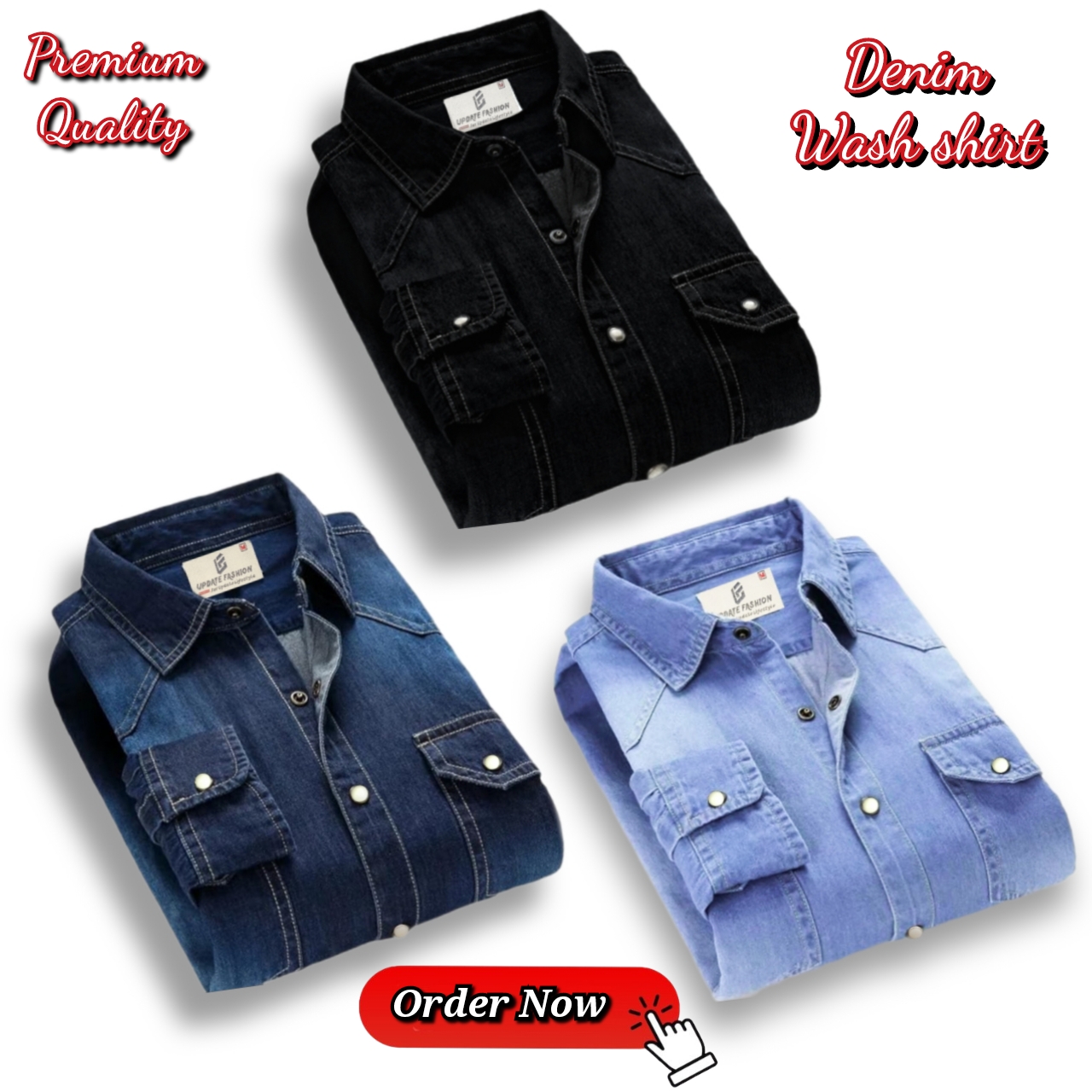 Fashion Store Bd Facebook ad: প্রিমিয়াম কোয়ালিটি ২ পকেট ডেনিম ওয়াসা শার্ট।