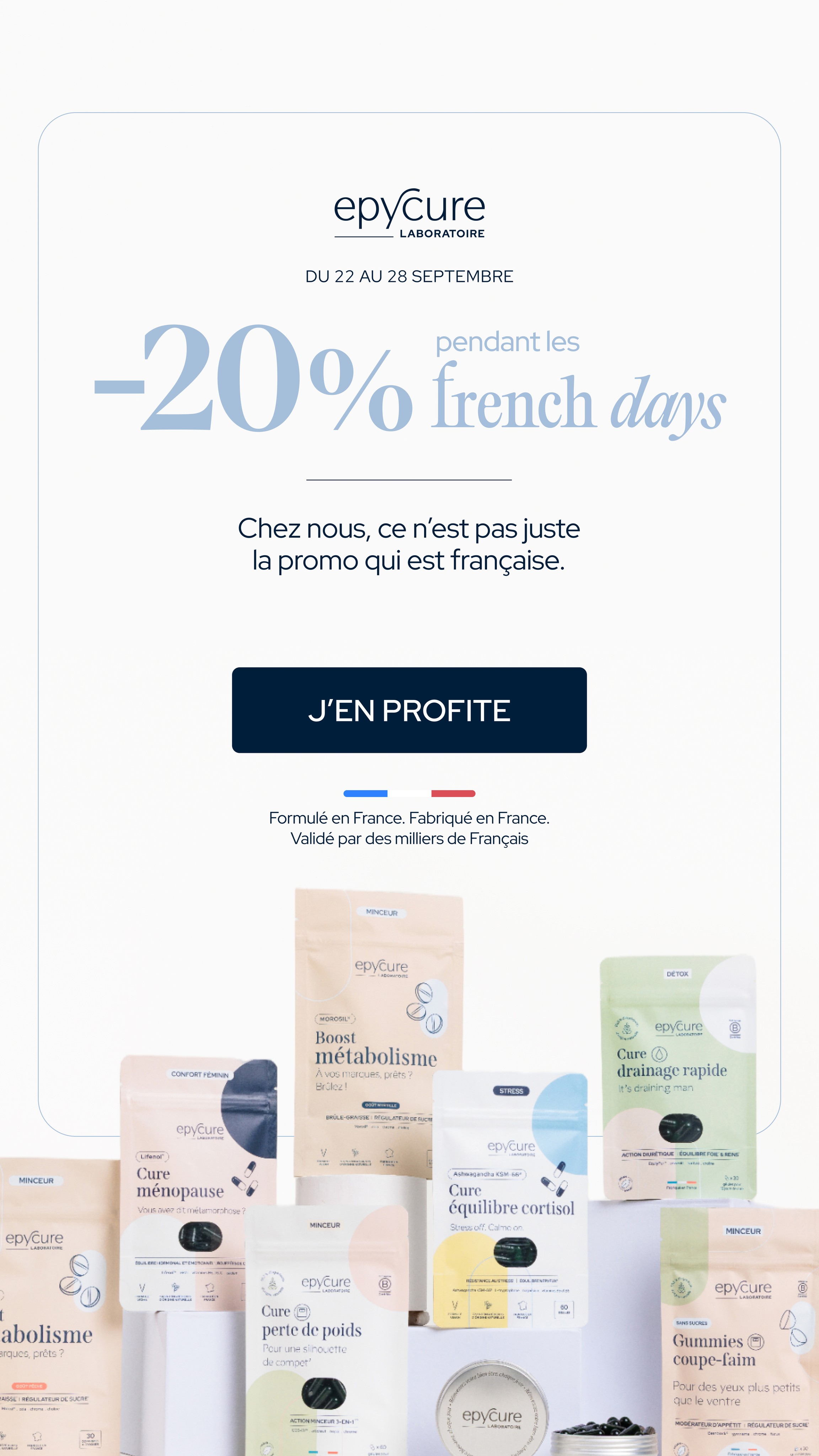 Epycure Facebook ad: -20% sur TOUT le site