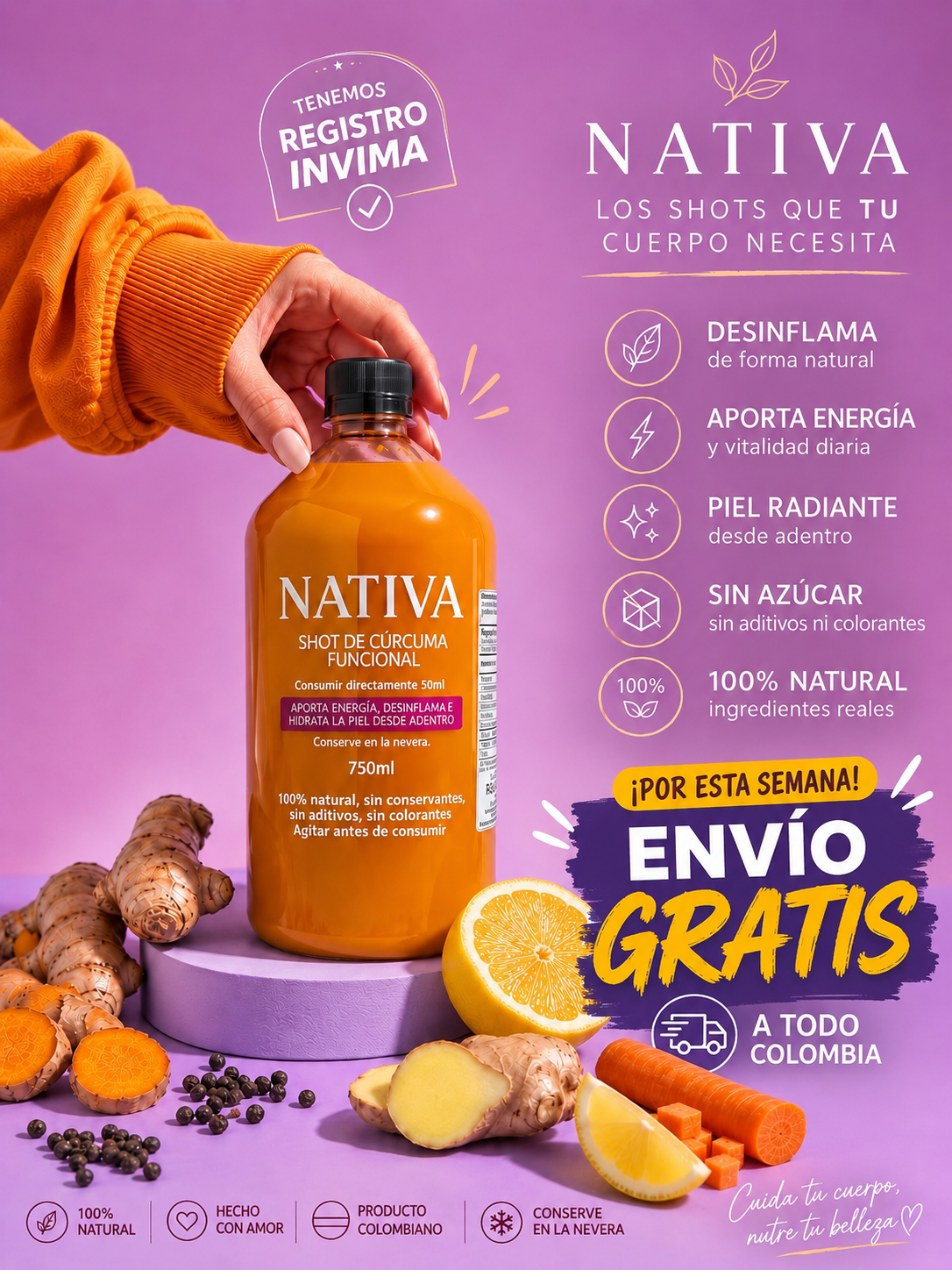 Nativa Facebook ad: NO TODOS LOS SHOTS DE CÚRCUMA SON IGUALES.