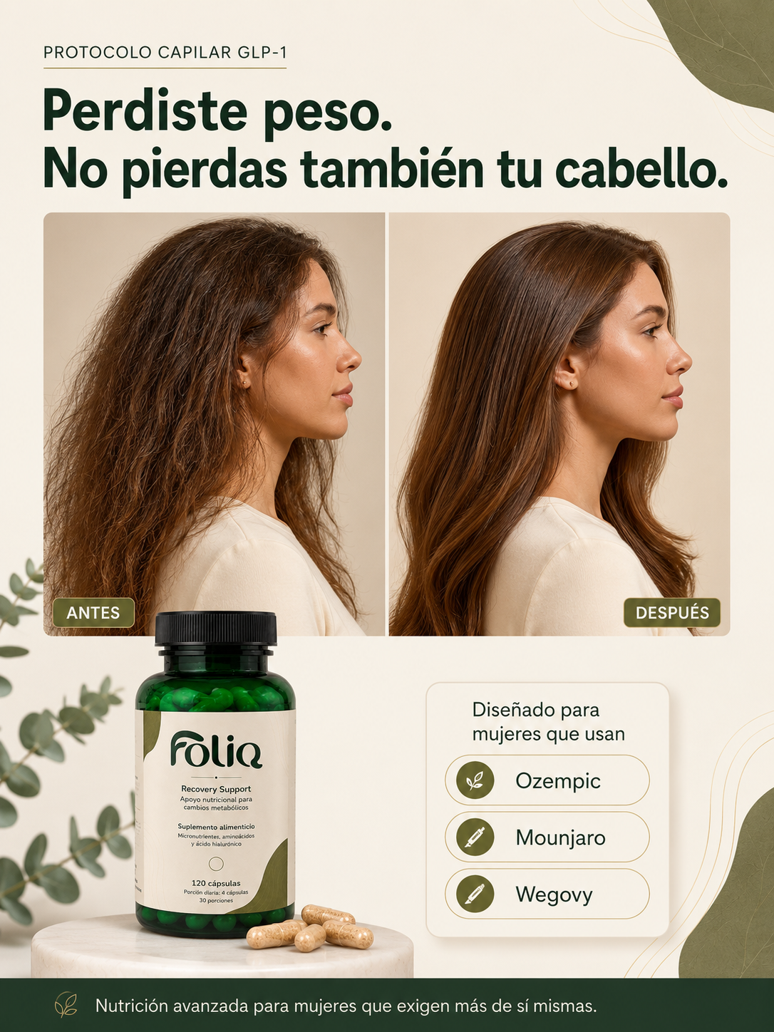 Foliq Facebook ad: Bajaste de peso. No tenías que perder tu cabello.