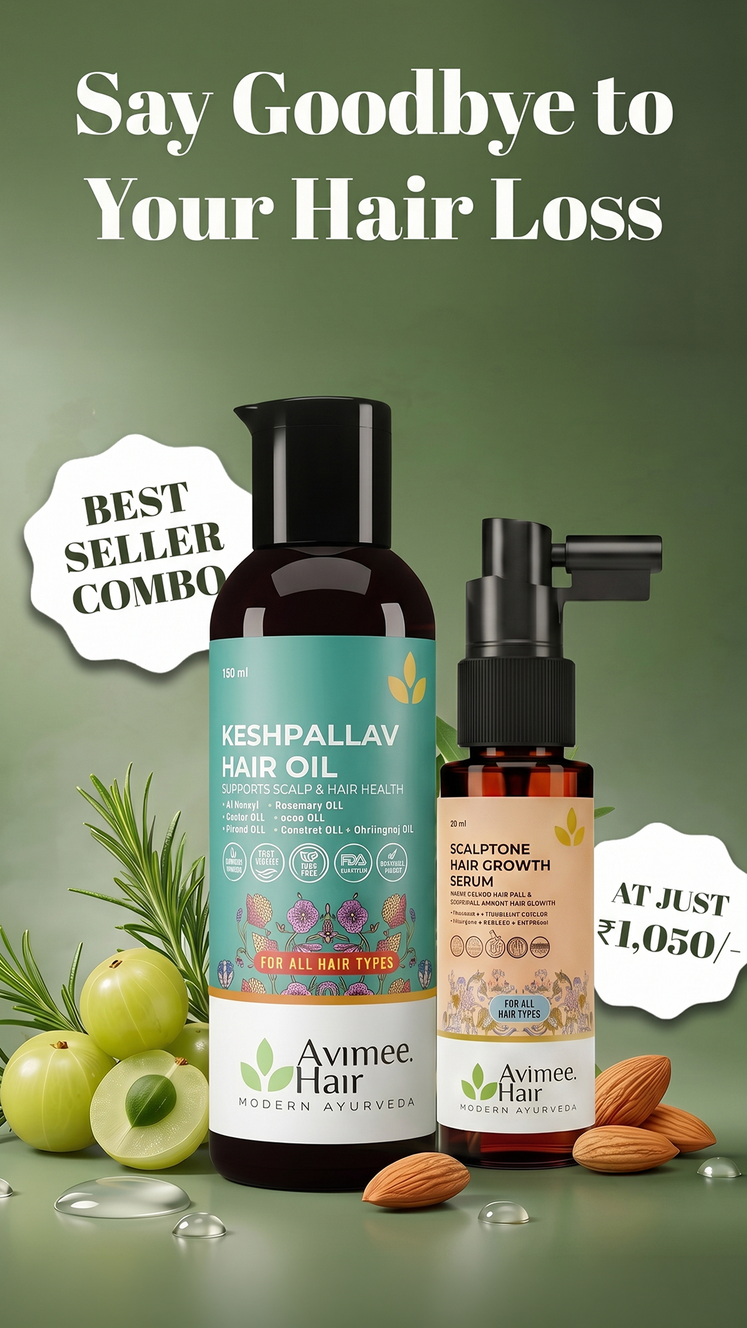 Avimee.Hair Facebook ad: Complete Hair Care Combo at ₹1,050