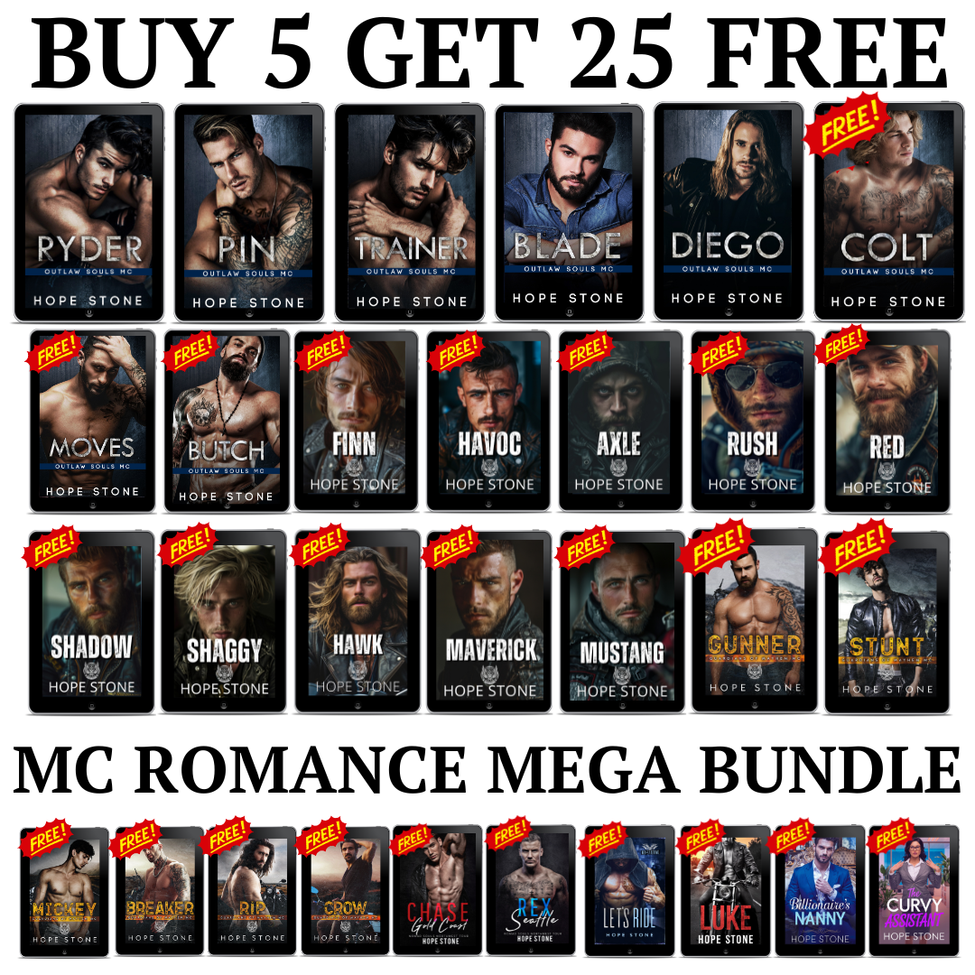 Hope Stone Books Facebook ad: BUY 5 GET 25 FREE MC ROMANCE BOOKS!