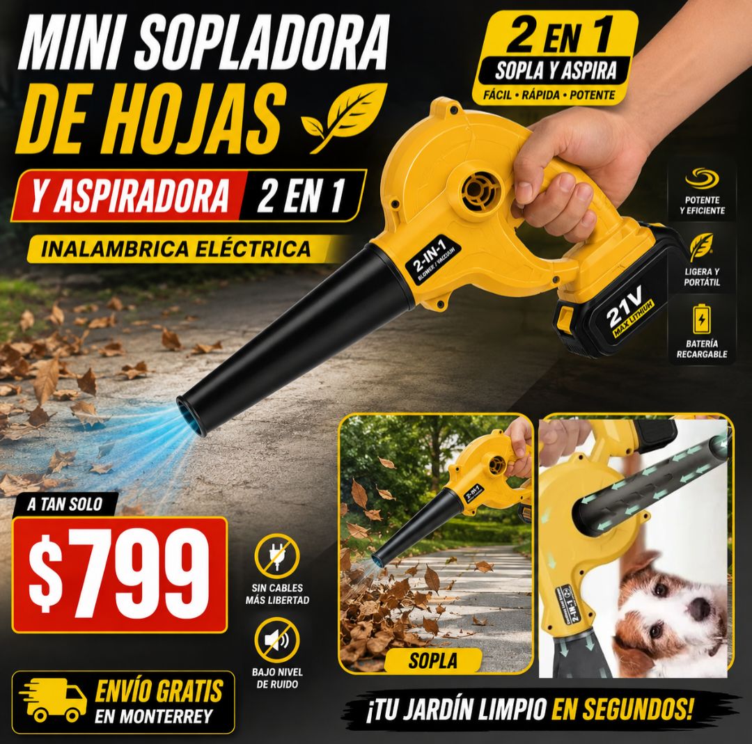 Ventas en Linea Planchas y Más Facebook ad: Mini sopladora de hojas y aspiradora 2en1 inalambrica…