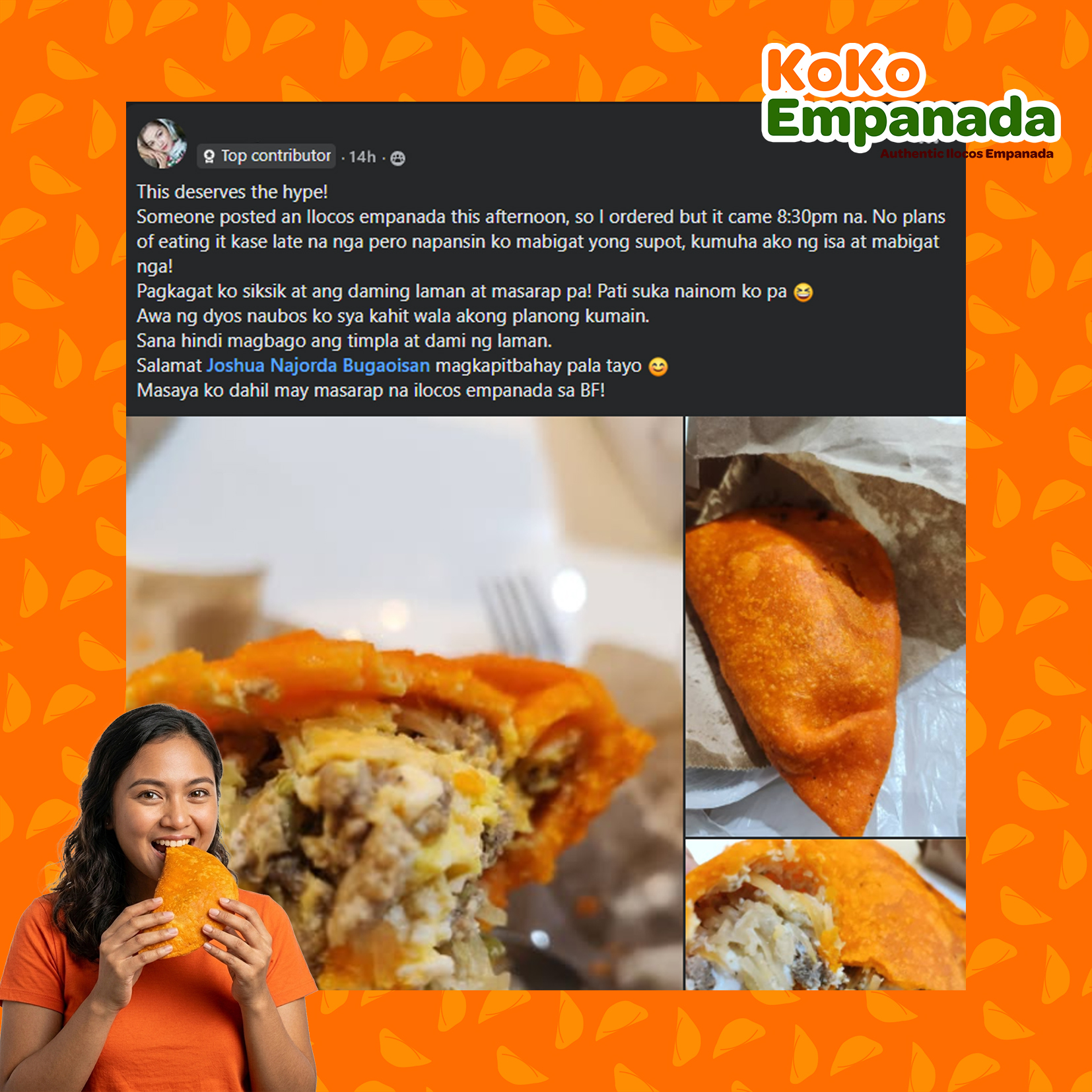 KoKo Empanada Facebook ad: Available in Quezon City and Nearby Cities via Lalamove