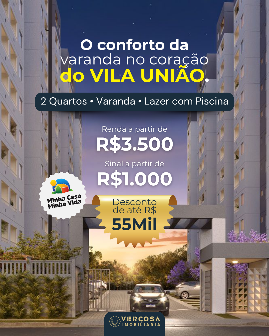 Verçosa Imobiliária Facebook ad: Lançamento no Vila União - Localização estratégica, lazer…
