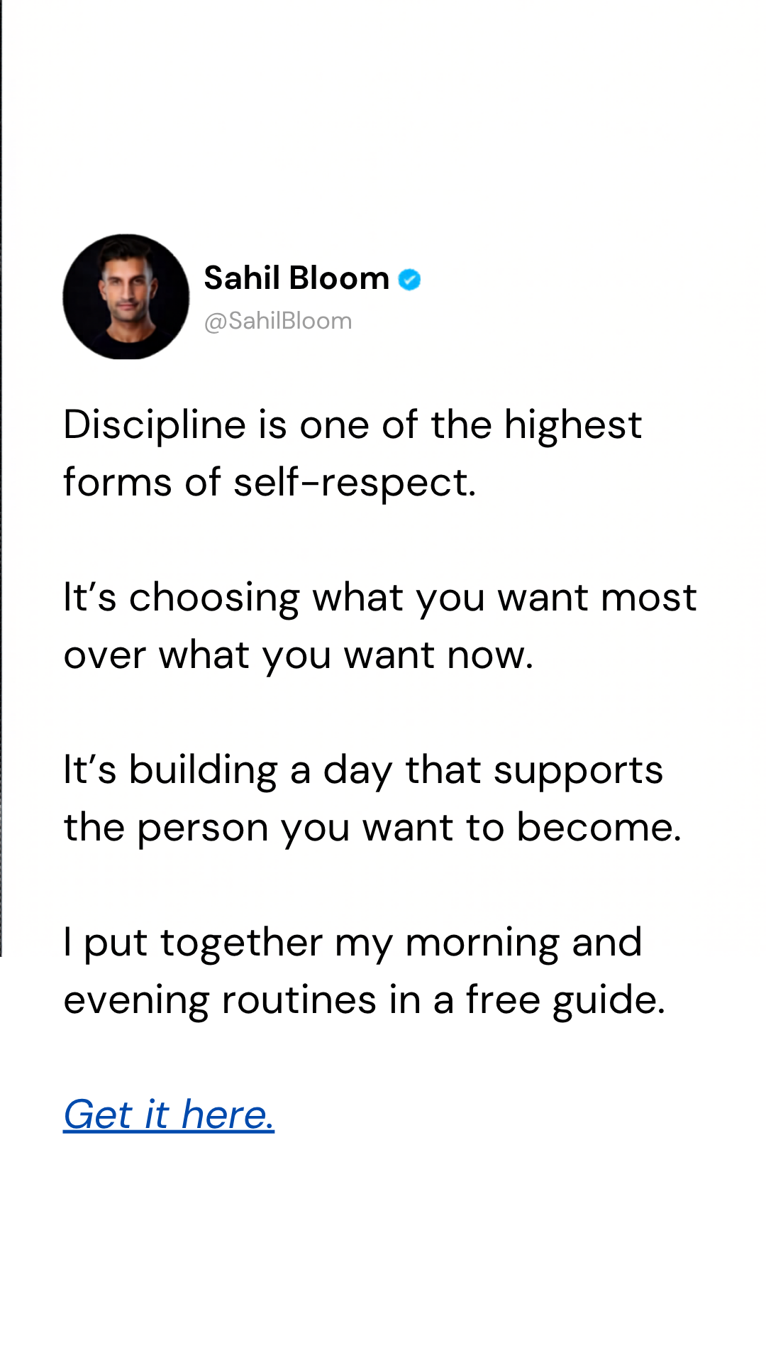 Sahil Bloom Facebook ad: My Morning + Evening Routine