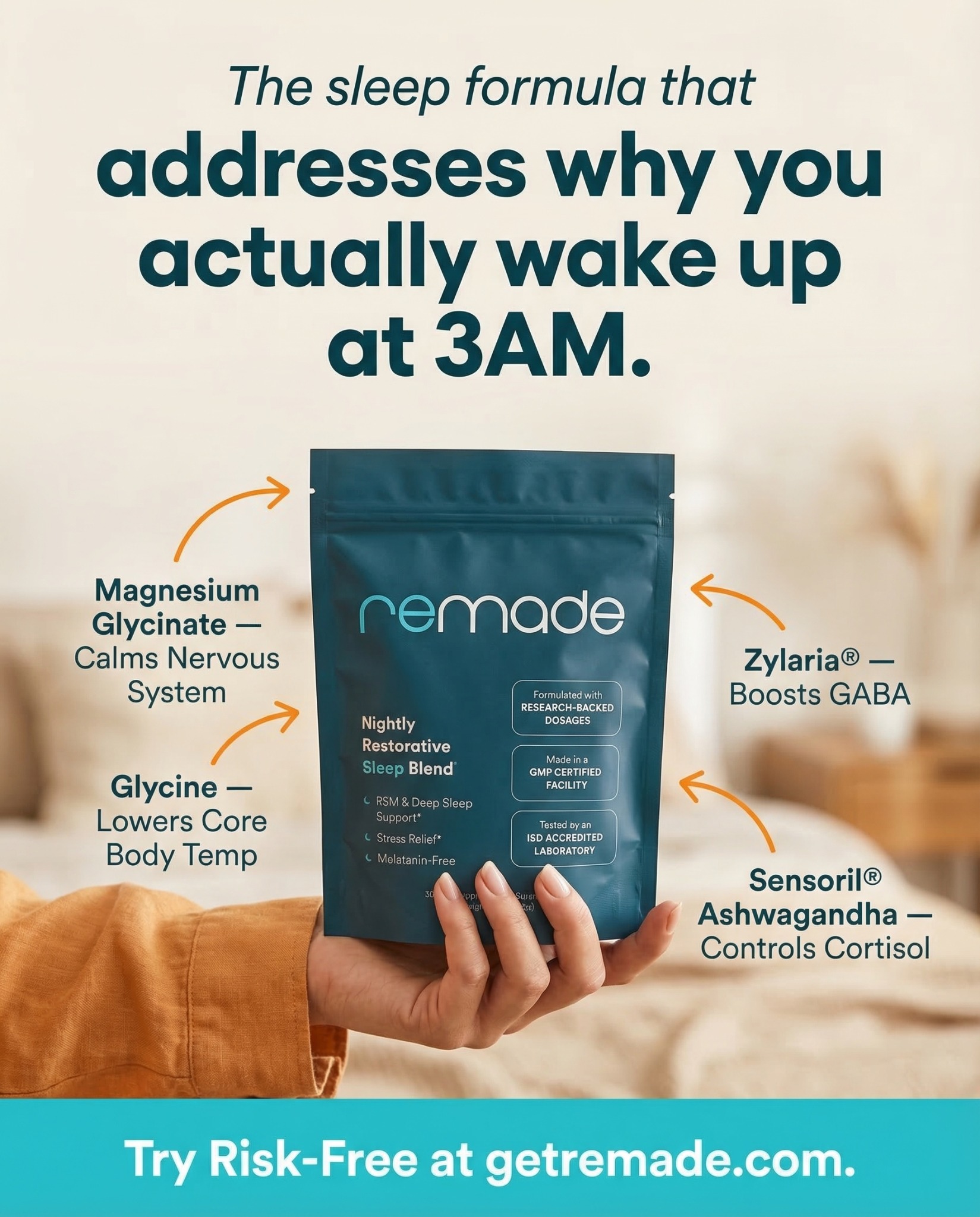 Remade Restorative Sleep Supplement Facebook ad