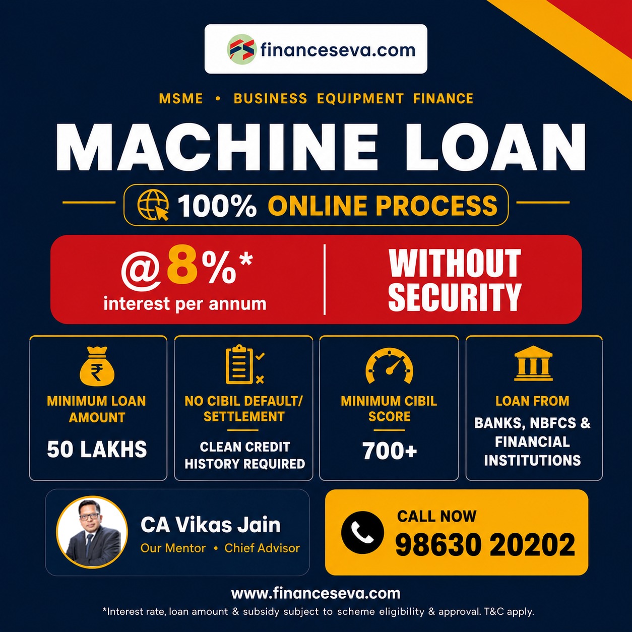 MVN Financial Advisors Private Limited Facebook ad: Machine Loan Assistance