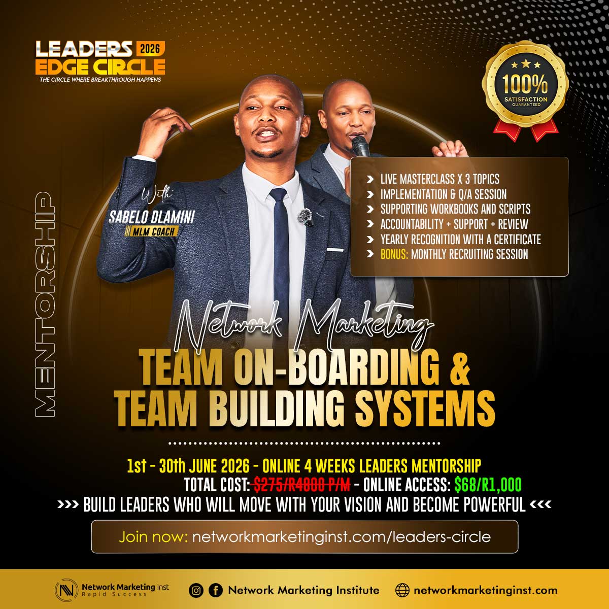 Network Marketing Institute Facebook ad: LEADERS EDGE CIRCLE - ONBOARDING & TEAM BUILDING 2026…