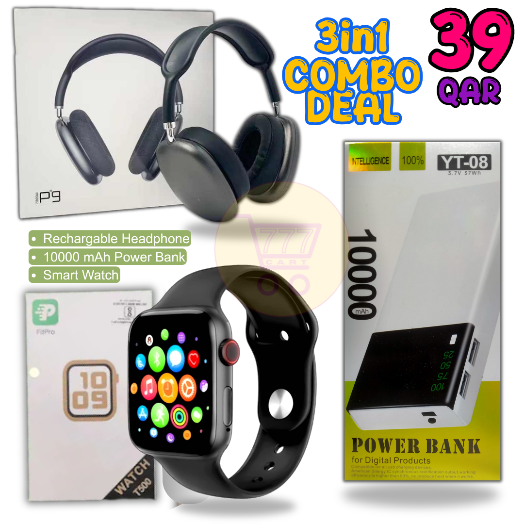 777 Cart Facebook ad: Rechargeable Headphones, T500 Smart Watch, 10000 mAh Power…