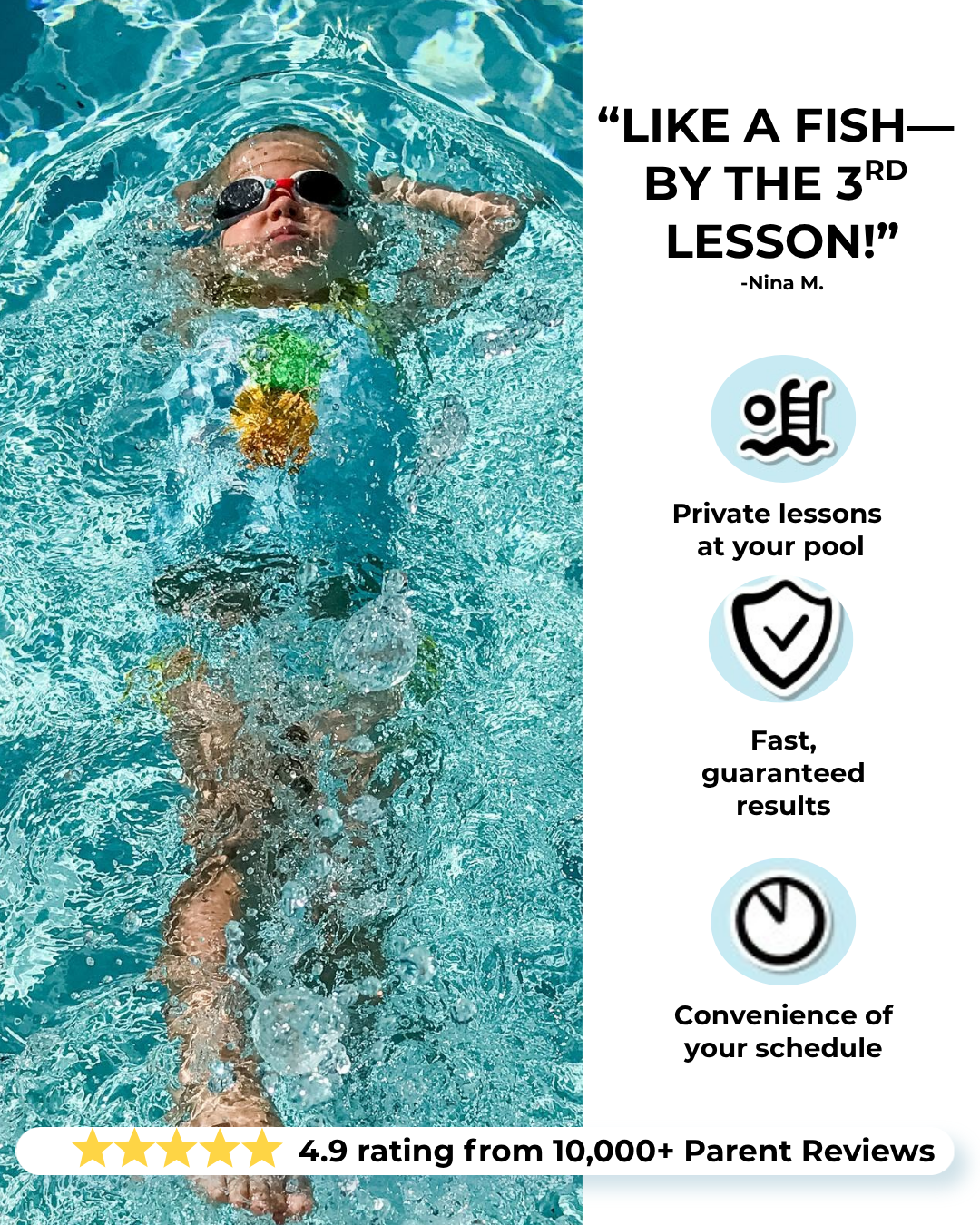 Sunsational Swim School - Home Swimming Lessons Facebook ad: Learn to Swim in Weeks with At-home lessons!