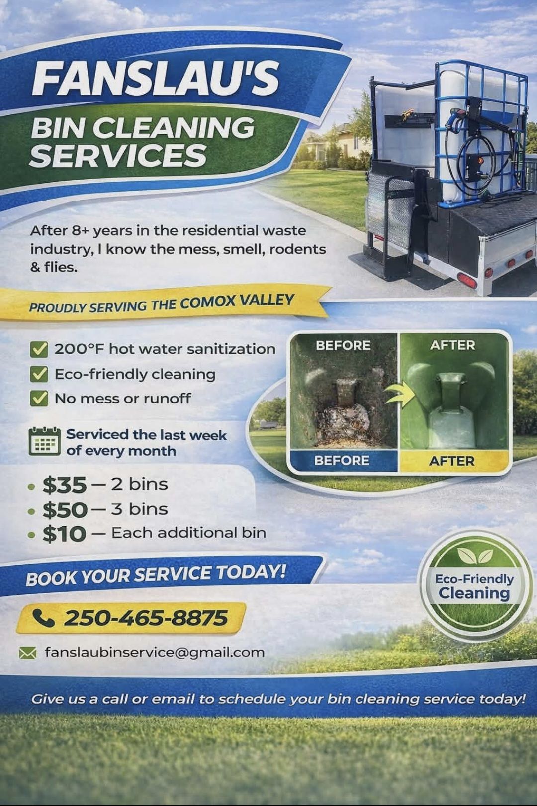 Fanslau's bin cleaning services Facebook ad