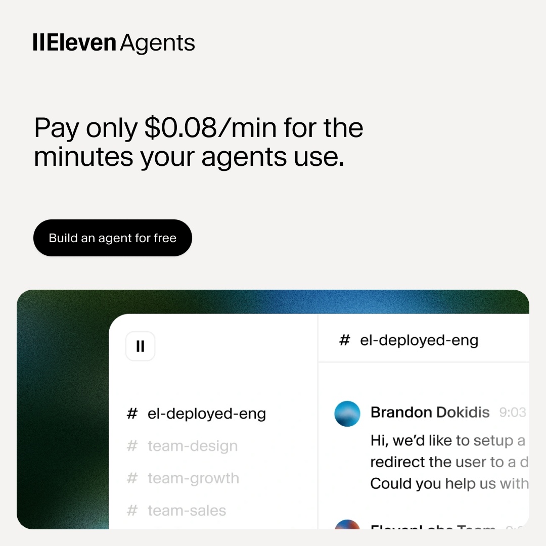 ElevenLabs Facebook ad: $0.08/min, no hidden fees
