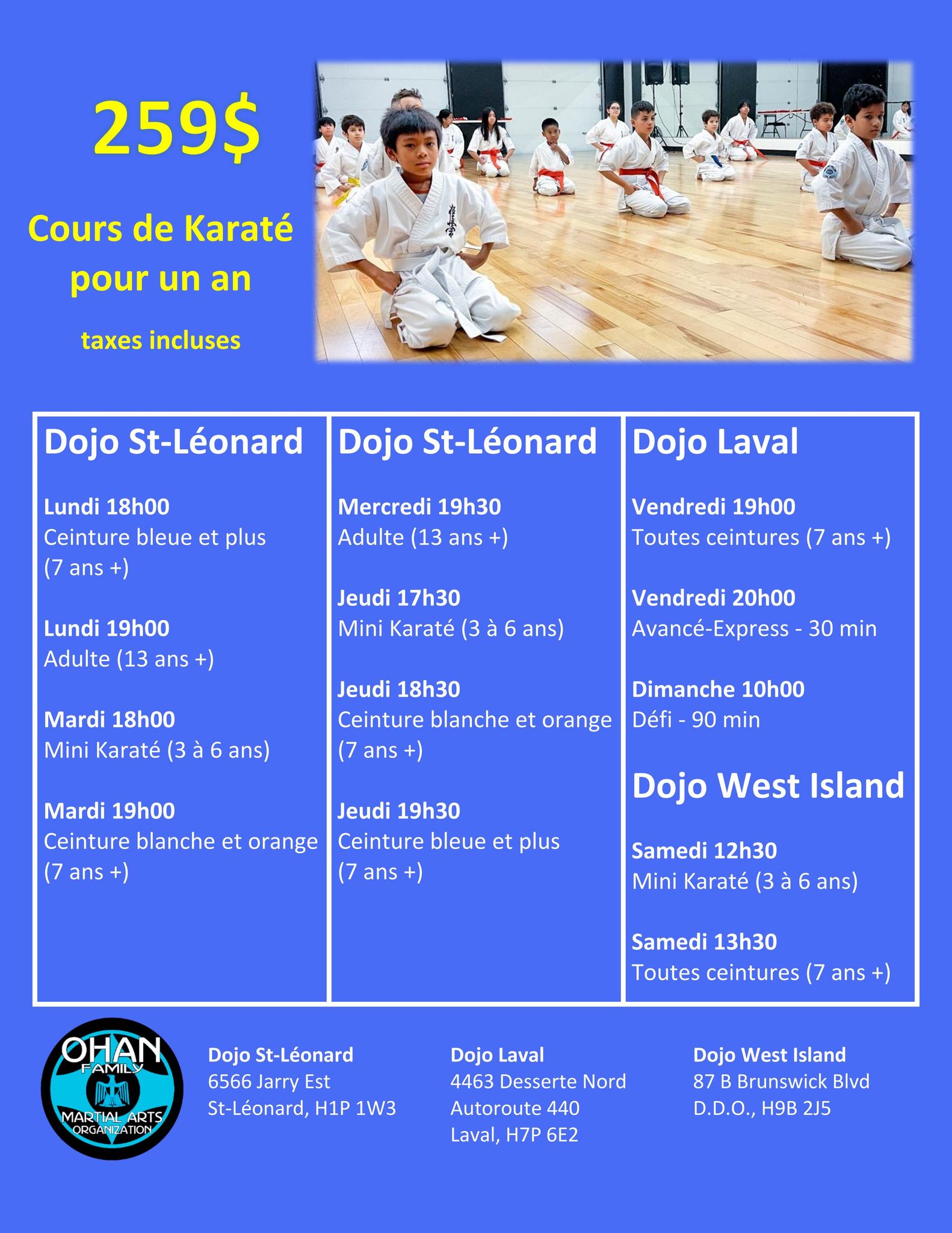 Ohan Family Martial Arts Facebook ad: OHAN FAMILY KARATÉ NOUVELLE SESSION DÉBUTE 8 SEPTEMBRE…