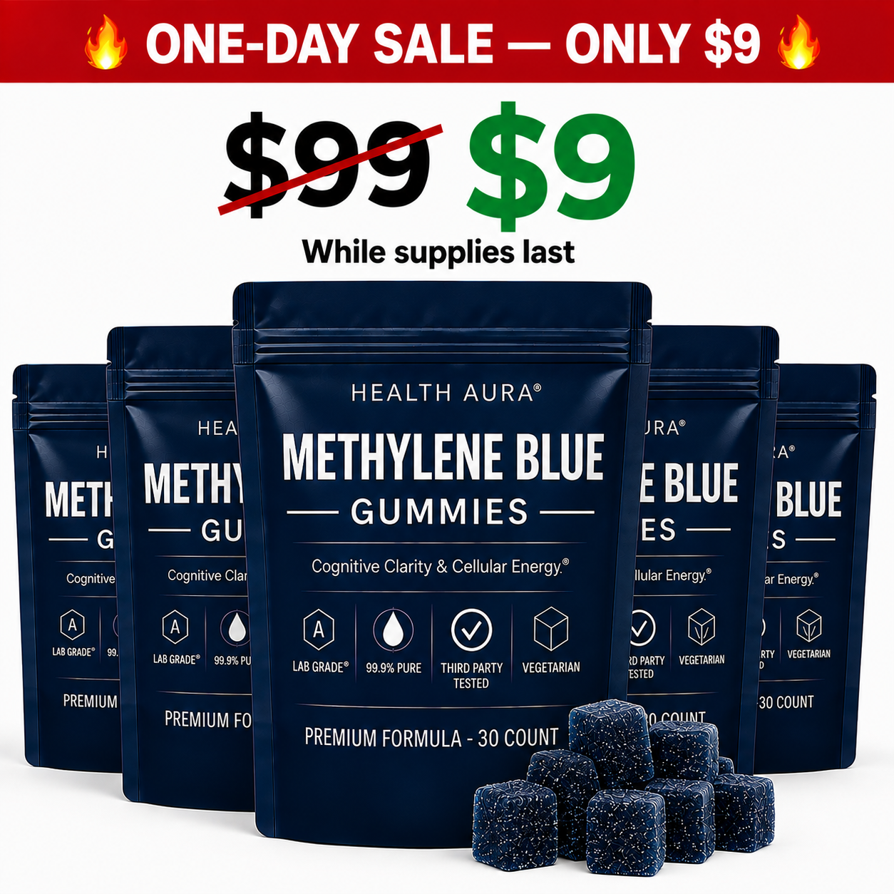 The Pain-Free Aging Report Facebook ad: I tell my patients to try methylene blue gummies every…