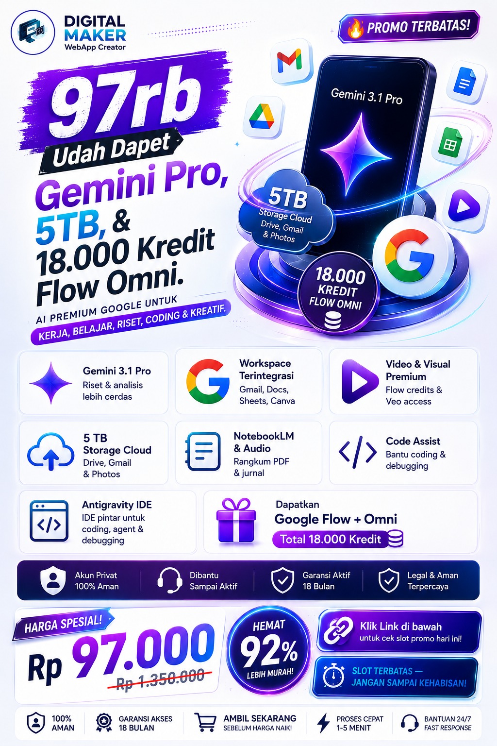 DigitalMakerr.id Facebook ad: Gemini Pro 18 Bulan, Cuma 97Rbu
