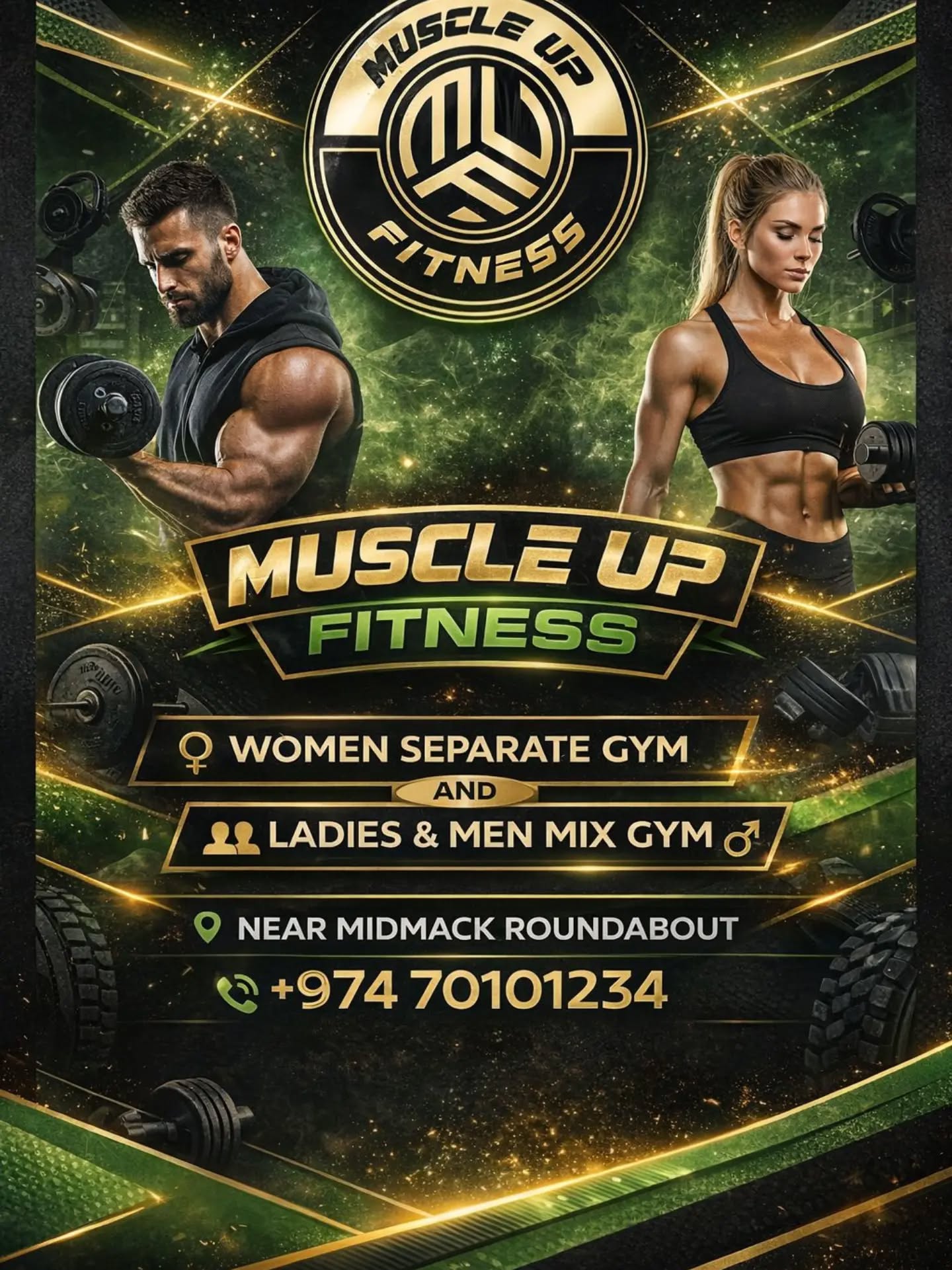 muscle up fitness Facebook ad: NO EXCUSES. JUST RESULTS.