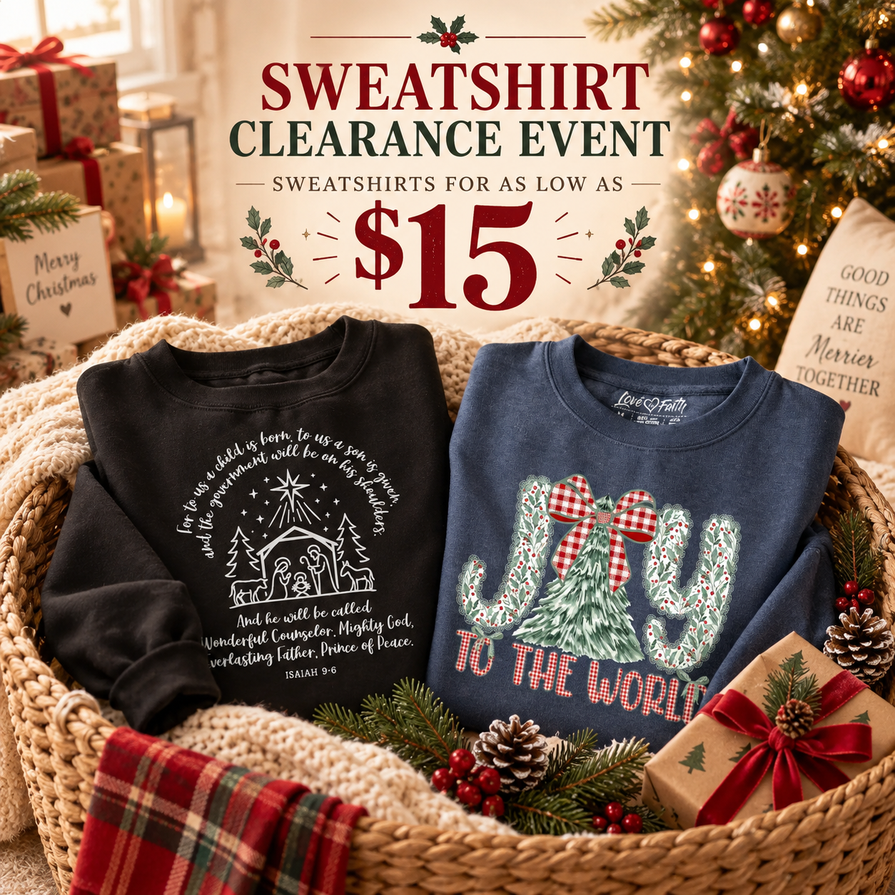 Love in Faith Facebook ad: $20 sweatshirts *while supplies last*